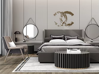 Modern Background Double Bed Double Bed 3d model