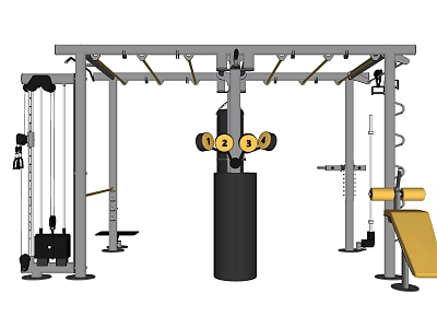 Multi Functional Sports Training Equipment With Punching Bag Weight Racks Seat And Resistance Bands 3d model