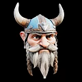 Viking Style Decorative Ornament Set Featuring Horned Helmet Head Sculpture With Braided Beard