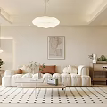 Modern Living Dining Room Interior With White Sofa Coffee Table Chandelier And Artwork