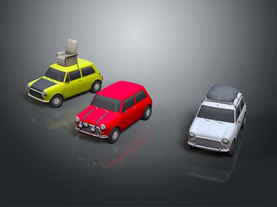 Yellow Red And White Small Classic Cars With Vintage Design And Shiny Exterior 3d model