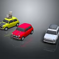 Yellow Red And White Small Classic Cars With Vintage Design And Shiny Exterior