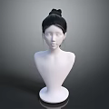 Game and Movie Character Mannequin with Black Bun Hairstyle White Torso Gray Background