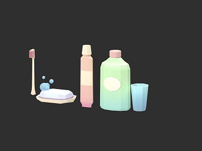 Pastel Colored Bathroom Accessories Set with Toothbrush Soap Bottle and Cup 3d model