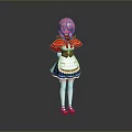 Anime Character With Pink Hair Red Cape Blue White Dress And Red Shoes