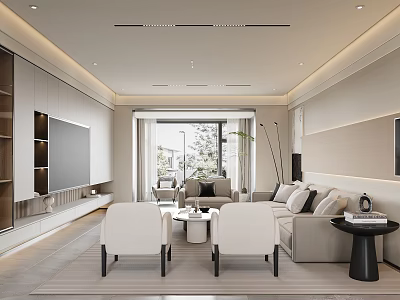 Modern Living Dining Room Interior With Sofa Coffee Table And Floor To Ceiling Windows 3d model
