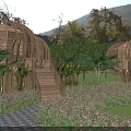 Dome Shaped Wooden House With Wooden Stairs Stone Path And Lush Greenery
