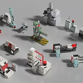 Assorted Industrial Equipment Models Including Lathe Milling Machine Robotic Arm And Drill Press