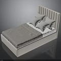 Modern Upholstered Bed with Vertical Tufted Headboard Light Gray Sheet and Pillows