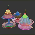 Colorful Desserts Display With Pudding Ice Cream Jelly Whipped Cream And Cherries On White Plates