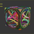 Intricate Geometric Cube Structure With Green Orange Accents Gray Frame And Red Core