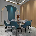 Modern Elegant Restaurant Interior With Blue Booths Gold Accents Large Windows City Views Terrazzo Flooring