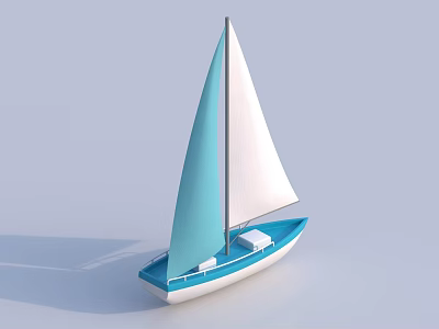 Modern Blue And White Sailboat With Turquoise Sail And White Hull Design 3d model