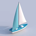 Modern Blue And White Sailboat With Turquoise Sail And White Hull Design
