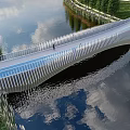 Scenic White Arch Landscape Bridge Surrounded by Green Trees and Calm Water Reflection
