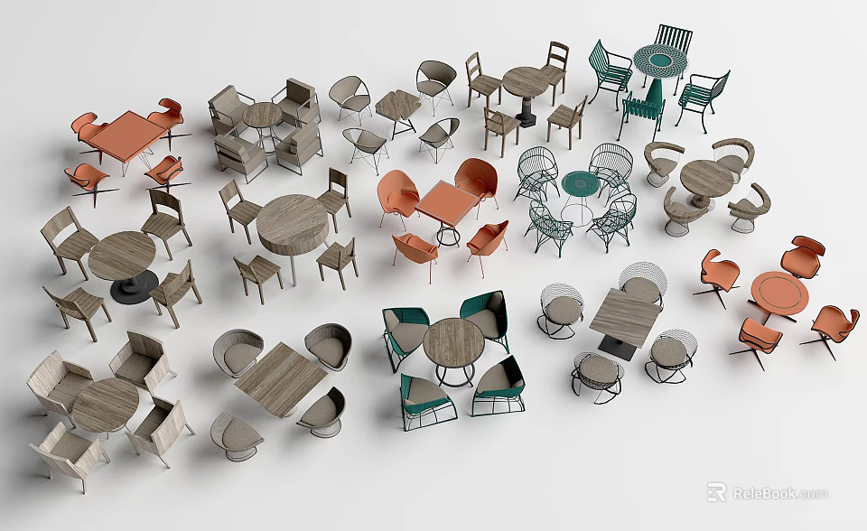 Various Table and Chair Sets With Modern And Classic Design And Different Materials 3d model