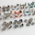 Various Table and Chair Sets With Modern And Classic Design And Different Materials 3d model