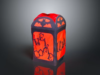 Red And Black Decorative Lantern Lighting Combination With Welcome Design And Ornate Patterns 3d model
