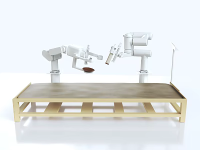 Intelligent Robotic Arms Efficiently Performing Assembly Tasks On Metal Platform 3d model