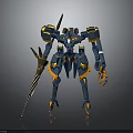 Blue And Orange Armored Mech Robot With Sharp Sword And Mechanical Limbs 3d model