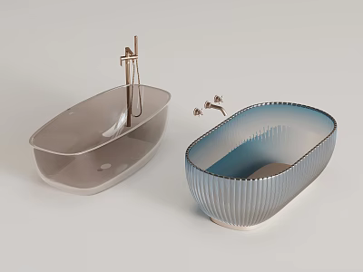 Modern Bathtubs Including Transparent One With Faucet And Textured One 3d model