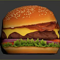 Delicious Burger With Sesame Seed Bun Cheese Bacon Lettuce Tomato And Beef Patty