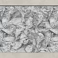 Gray Crinkled Paper Texture Background Wall With Golden Frame Decoration 3d model