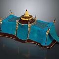Decorative Furniture With Blue Fabric Golden Accents Tent Like Design And Wooden Base