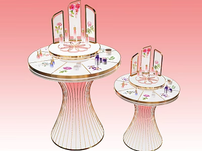Round Display Shelves with Floral Patterns Pink Gradient Striped Base for Cosmetics 3d model