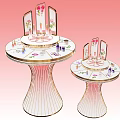 Round Display Shelves with Floral Patterns Pink Gradient Striped Base for Cosmetics 3d model