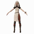 Game Movie Character With White Long Hair Short Sleeves White Dress And Leather Boots