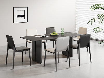 Modern Dining Table and Chair Combination Dining Table and Chair Combination Minimalist Dining Table and Chair Rectangular Dining Table and Chair Marble Dining Table Leather Dining Chair Multi-Person Dining Table and Chair model