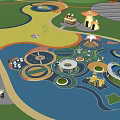 Vibrant Kids Playground With Circular Play Areas Green Lawns And Surrounding Trees