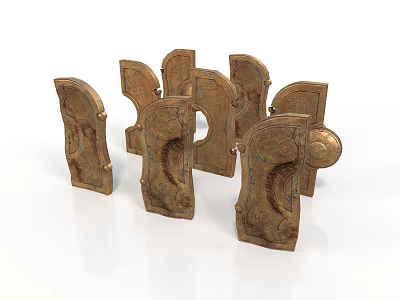 Ancient Bronze Artifacts With Intricate Carved Patterns And Ornate Details 3d model