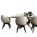 Modern Dining Table Set With Beige Leather Chairs Black Legs And Marble Top
