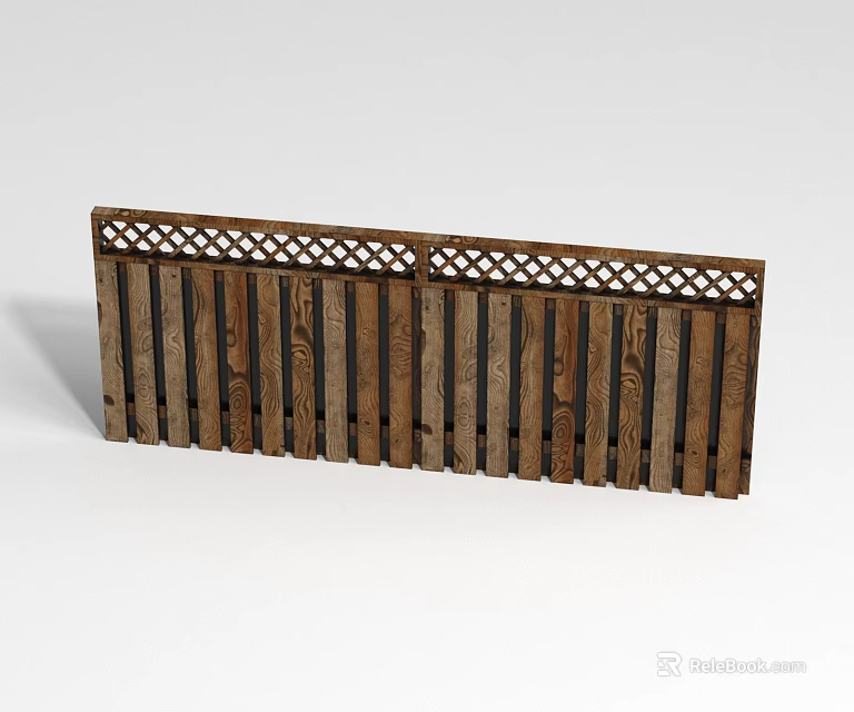 Wooden Slatted Garden Fence with Decorative Lattice Top and Natural Wood Finish 3d model 