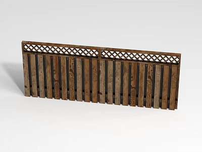 Wooden Slatted Garden Fence with Decorative Lattice Top and Natural Wood Finish 3d model