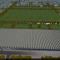 Modern Industrial Factory Building With Metal Roof And Surrounding Green Trees Area