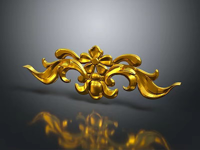 Golden Decorative Carved Metal Hardware Ornament with Intricate Patterns for Home Decoration 3d model