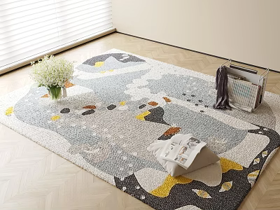 Modern Geometric Square Area Rug On Wooden Floor With Vase Magazines And Decor 3d model
