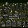 Decorative Garden Ornaments With Stone Lions Pillars And Drums On Green Lawn