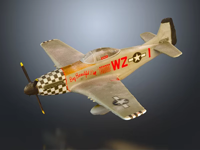 Vintage Military Fighter Aircraft With Silver Body Checkerboard Nose Art Propeller And Star Insignia 3d model