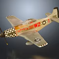 Vintage Military Fighter Aircraft With Silver Body Checkerboard Nose Art Propeller And Star Insignia