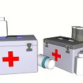 First Aid Kit With Red Cross Symbol And Medical Bottles Containers For Emergency