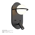 Stylish Modern Wall Lamp Featuring Spherical White Shade Black Base Circular Ring And USB Port