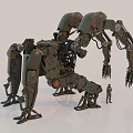 Giant Mechanical Robot With Multiple Arms And Complex Structure Beside Human Figure 3d model