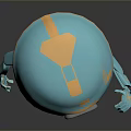 Blue And Orange Robot Character With Mushroom Shaped Helmet Circular Eye Hexagonal Texture And Wheel Base