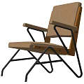 Modern Armchair With Wooden Armrests Beige Seat Cushion And Metal Frame