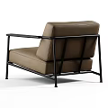 Modern Leisure Chair With Beige Leather Upholstery And Black Metal Frame