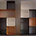 Modern Multicolor Modular Cube Bookshelf With Black White Orange Compartments And Different Sizes 3d model